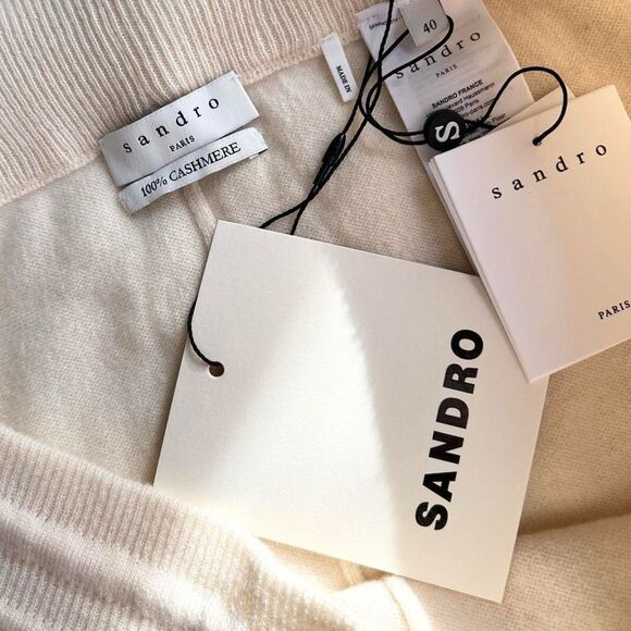 $310 Sandro Cashmere Ivory Cream Joggers Lounge Pants Large Women's 40 - Picture 2 of 8